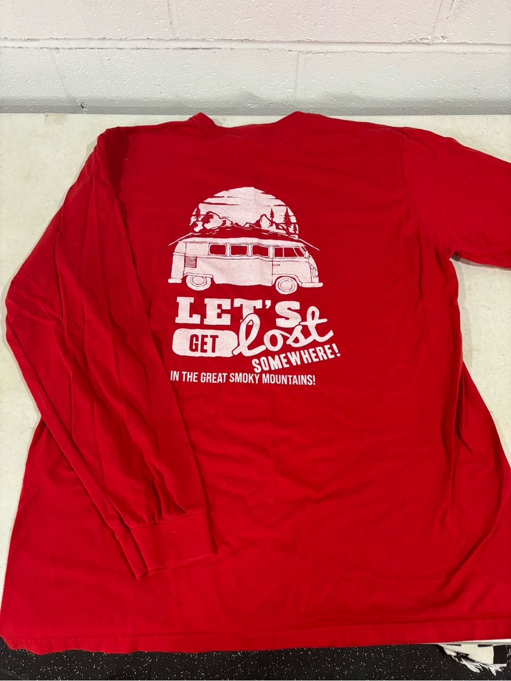 Indigo Red Long Sleeve Tee with White 'Let's Get Lost' Graphic